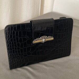 Brighton Black Leather Moulin Rouge Checkbook Case Holder Wallet